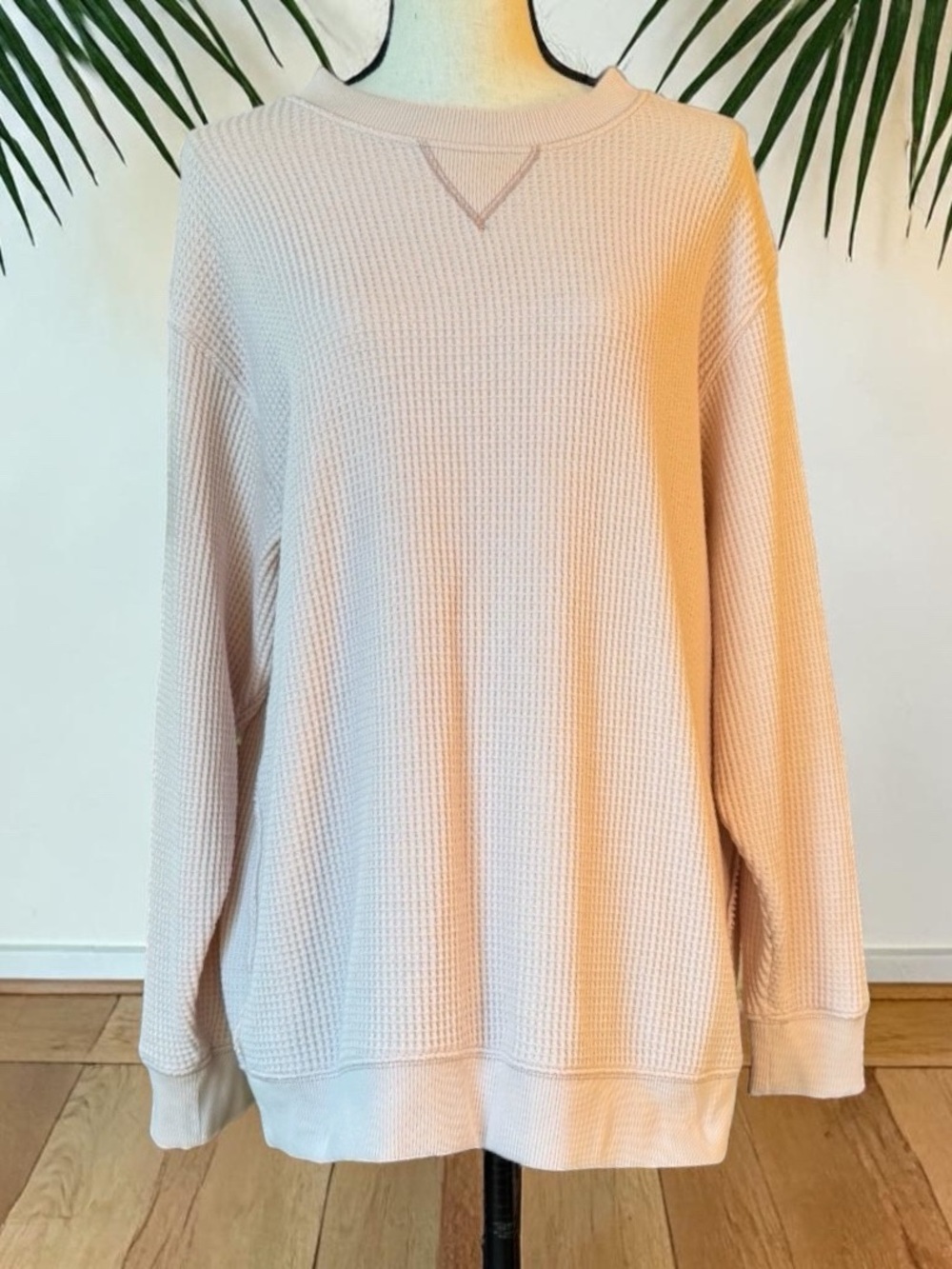 Aerie Pale Pink Waffle Knit Sweatshirt Long Sleeve Crewneck Size M